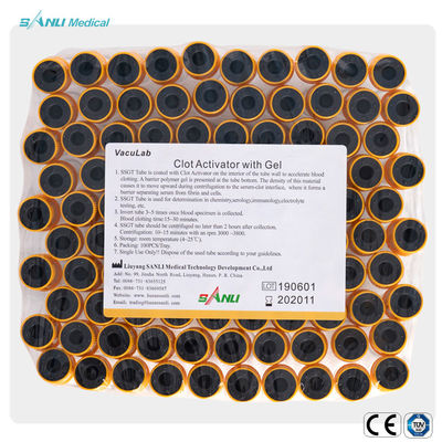 जेल 13x100mm . के साथ डिस्पोजेबल पीईटी क्लॉट एक्टिवेटर रक्त संग्रह